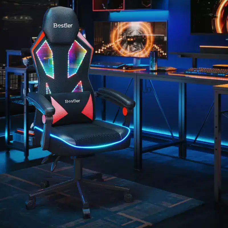 Bestier Breathable Fabric Gaming Chair with RGB LED Lighting and Adjustable Armrests