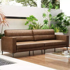 Luck Live Contemporary 86.61 inches modern sofa oil wax genuine leather couch, sofa frame is solid, couchcomfortable to the touch