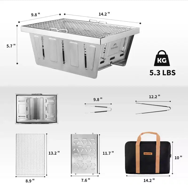 Naturehike Camping Charcoal Grill for IGT Table,Folding Barbecue Grill with Tongs&Carry Bag,Portable BBQ Grill for Outdoor Camping Cooking Tailgating