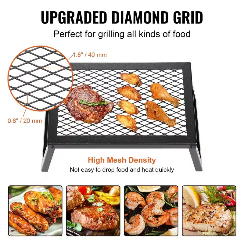 Gril de camping pliant VEVOR, grille en acier robuste, 18 grilles de camping portables pour foyer, équipement de cuisson pour feu de camp