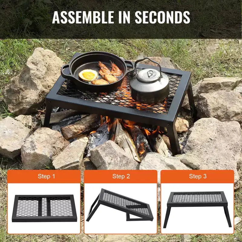 Gril de camping pliant VEVOR, grille en acier robuste, 18 grilles de camping portables pour foyer, équipement de cuisson pour feu de camp