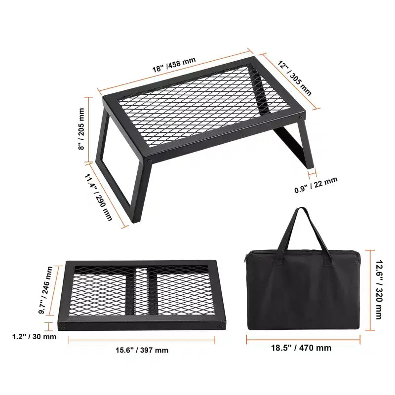 Gril de camping pliant VEVOR, grille en acier robuste, 18 grilles de camping portables pour foyer, équipement de cuisson pour feu de camp
