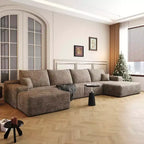 MAYEERTY 135 Cloud Sofa + Ottoman Camel - 135 + Ottoman, Corduroy, U-Shaped, No Assembly, for Living Room
