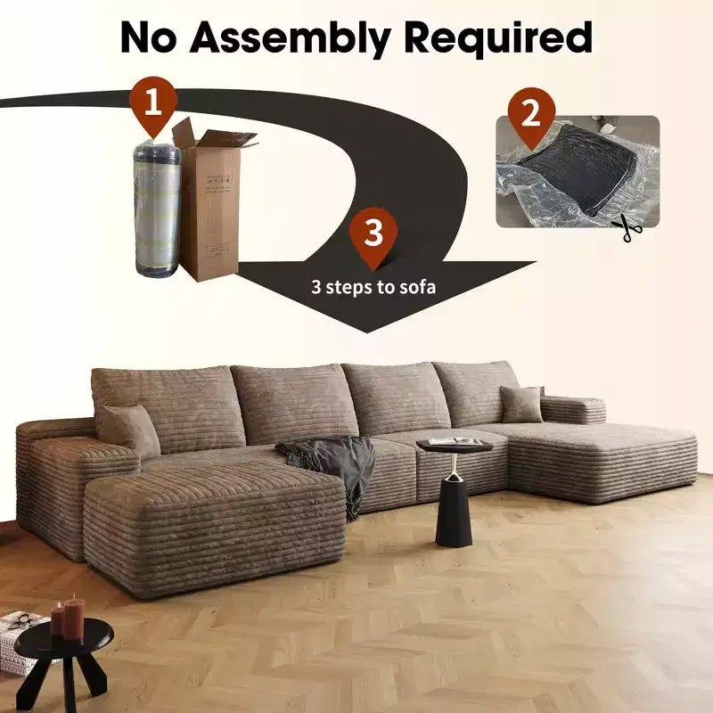MAYEERTY 135 Cloud Sofa + Ottoman Camel - 135 + Ottoman, Corduroy, U-Shaped, No Assembly, for Living Room