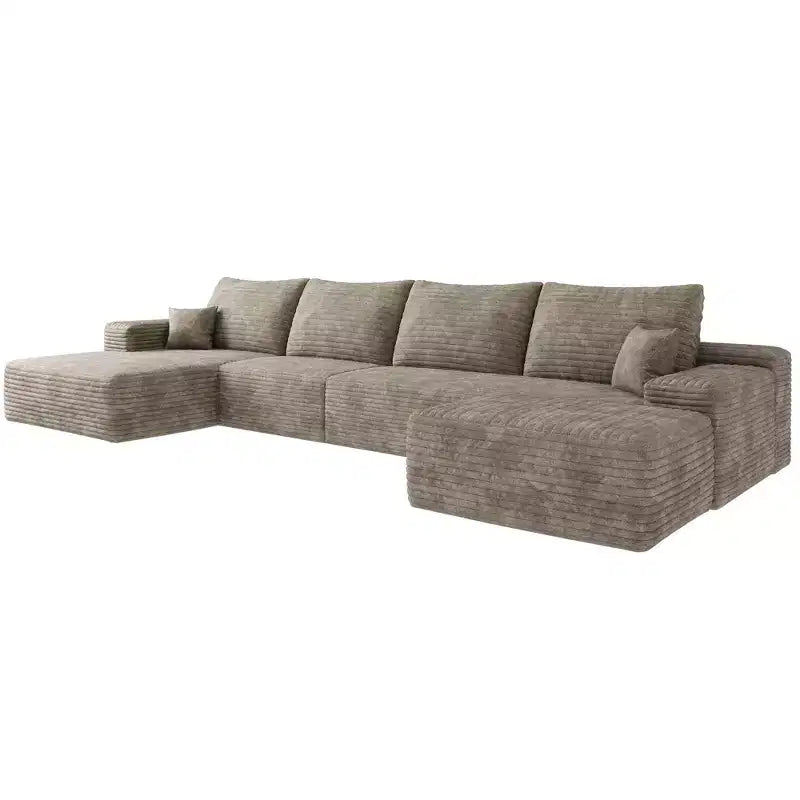 MAYEERTY 135 Cloud Sofa + Ottoman Camel - 135 + Ottoman, Corduroy, U-Shaped, No Assembly, for Living Room
