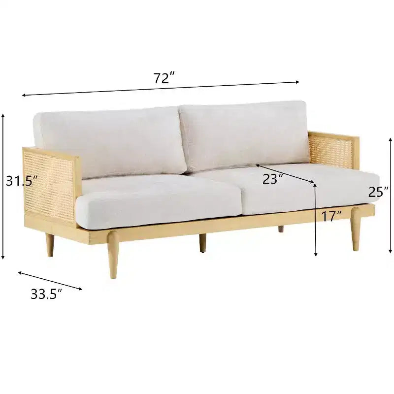 Christopher Knight Home Quince 72 Modern 3-Seater Rubberwood Velvet Upholstered Sofa with Cushion and Rattan Design