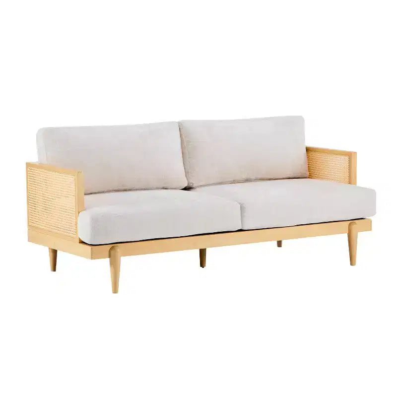 Christopher Knight Home Quince 72 Modern 3-Seater Rubberwood Velvet Upholstered Sofa with Cushion and Rattan Design