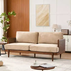 Christopher Knight Home Quince 72 Modern 3-Seater Rubberwood Velvet Upholstered Sofa with Cushion and Rattan Design