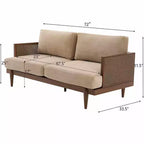 Christopher Knight Home Quince 72 Modern 3-Seater Rubberwood Velvet Upholstered Sofa with Cushion and Rattan Design