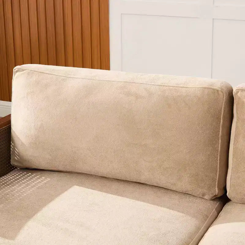 Christopher Knight Home Quince 72 Modern 3-Seater Rubberwood Velvet Upholstered Sofa with Cushion and Rattan Design