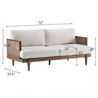 Christopher Knight Home Quince 72 Modern 3-Seater Rubberwood Velvet Upholstered Sofa with Cushion and Rattan Design