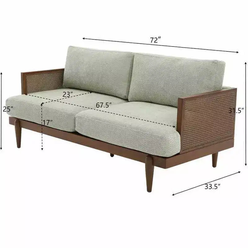 Christopher Knight Home Quince 72 Modern 3-Seater Rubberwood Velvet Upholstered Sofa with Cushion and Rattan Design