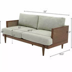 Christopher Knight Home Quince 72 Modern 3-Seater Rubberwood Velvet Upholstered Sofa with Cushion and Rattan Design