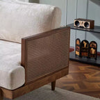 Christopher Knight Home Quince 72 Modern 3-Seater Rubberwood Velvet Upholstered Sofa with Cushion and Rattan Design