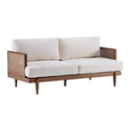 Christopher Knight Home Quince 72 Modern 3-Seater Rubberwood Velvet Upholstered Sofa with Cushion and Rattan Design