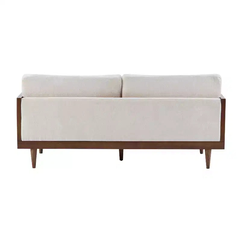 Christopher Knight Home Quince 72 Modern 3-Seater Rubberwood Velvet Upholstered Sofa with Cushion and Rattan Design