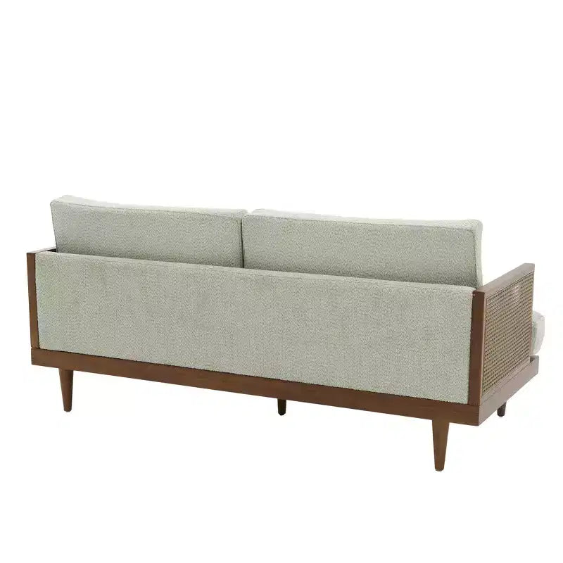 Christopher Knight Home Quince 72 Modern 3-Seater Rubberwood Velvet Upholstered Sofa with Cushion and Rattan Design
