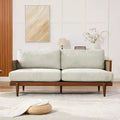 Christopher Knight Home Quince 72 Modern 3-Seater Rubberwood Velvet Upholstered Sofa with Cushion and Rattan Design