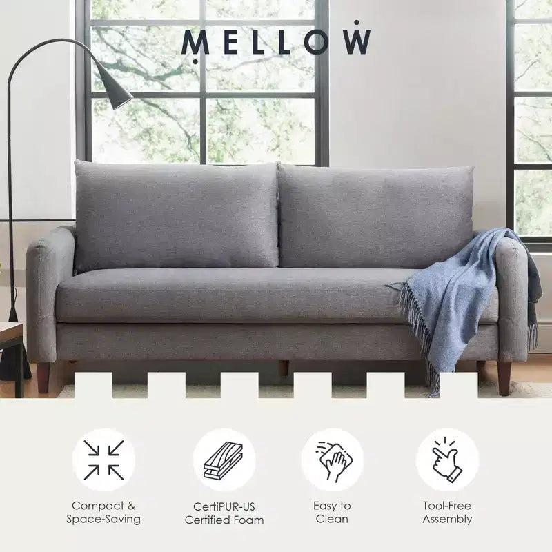 MAE Mid-Century Modern Curved Arm Sofa with Solid Wood Legs, Mellow