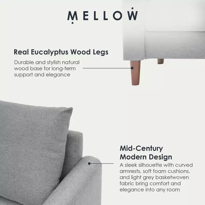 MAE Mid-Century Modern Curved Arm Sofa with Solid Wood Legs, Mellow