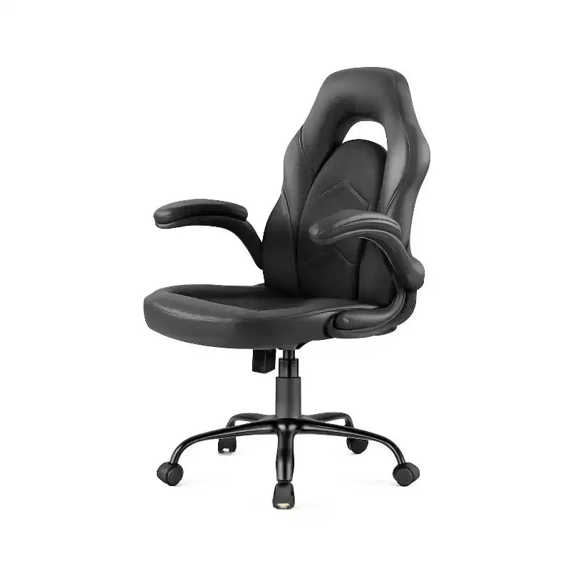Chaise de jeu Bestier, chaise pivotante d'ordinateur en cuir PU avec soutien lombaire, dossier réglable et accoudoir rabattable pour chaise de bureau à domicile