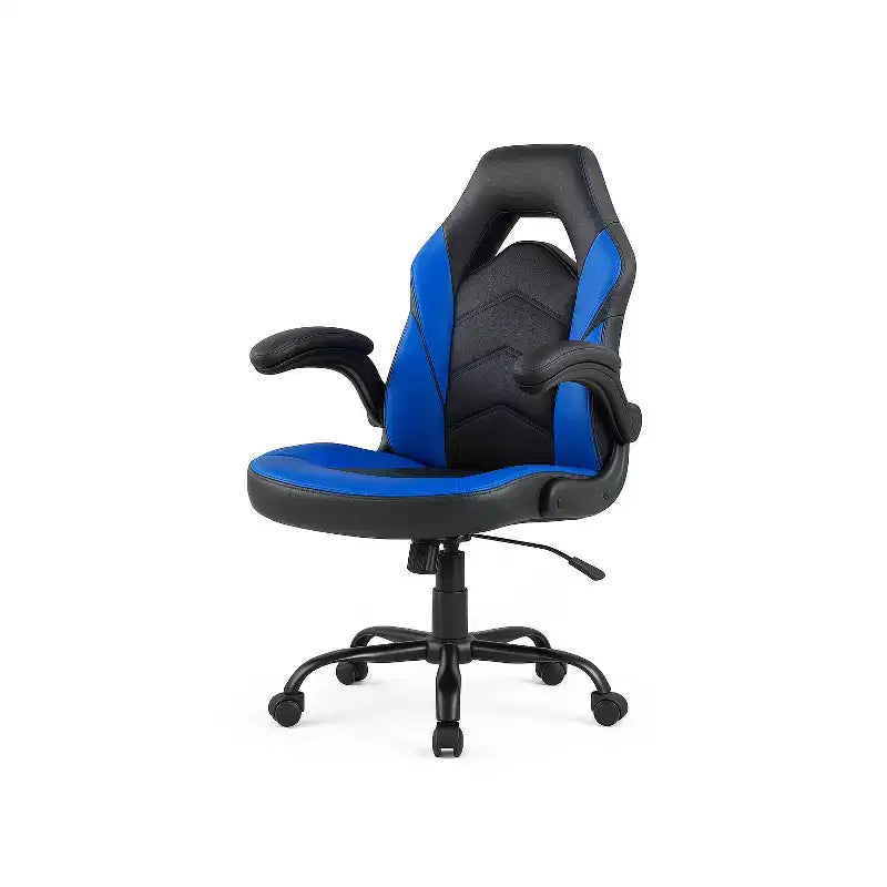 Chaise de jeu Bestier, chaise pivotante d'ordinateur en cuir PU avec soutien lombaire, dossier réglable et accoudoir rabattable pour chaise de bureau à domicile