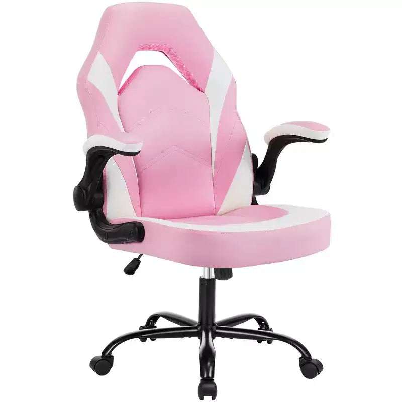 Bestier Gaming Chair, PU Leather Computer Swivel Chair with Lumbar Support, Adjustable Backrest and Flip-up Armrest for Home Office Desk Chair
