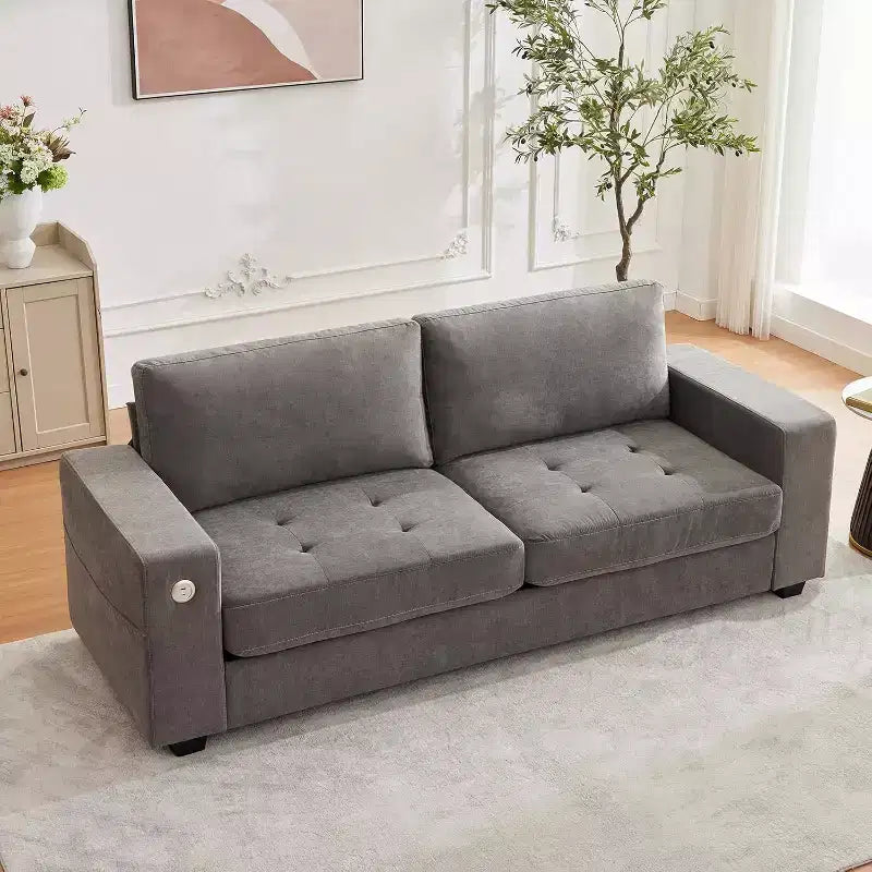 90 Loveseat Sofa Comfy Couches with USB/Type-C Charging Ports, Removable Covers & Wood Frame for Small Spaces