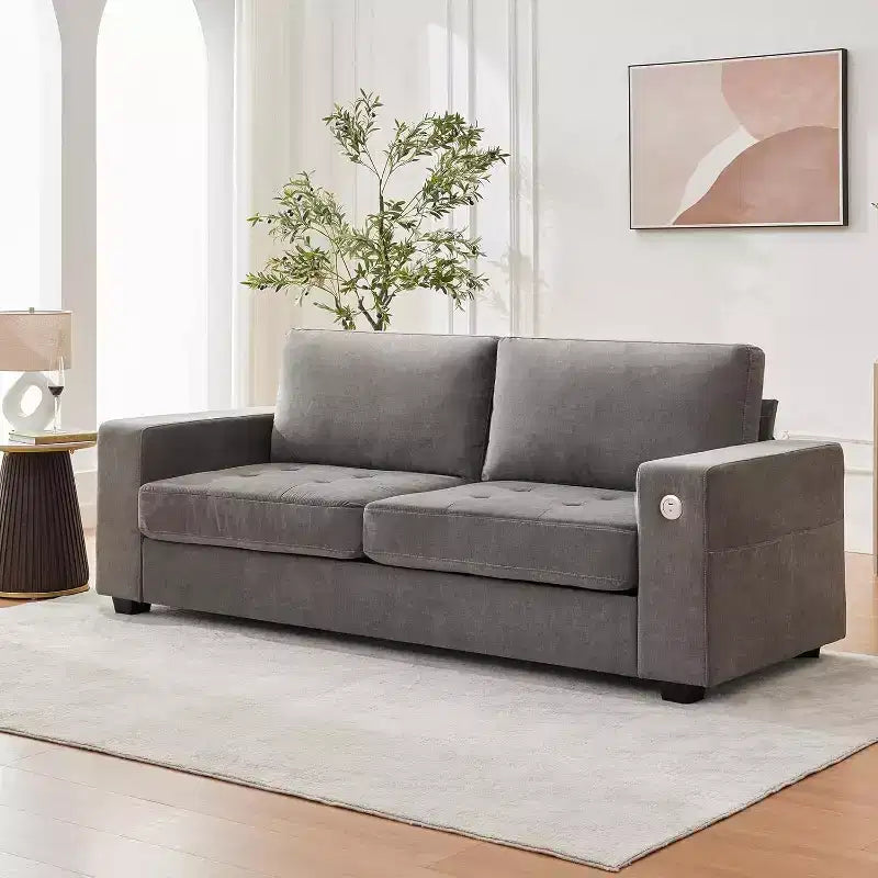 90 Loveseat Sofa Comfy Couches with USB/Type-C Charging Ports, Removable Covers & Wood Frame for Small Spaces