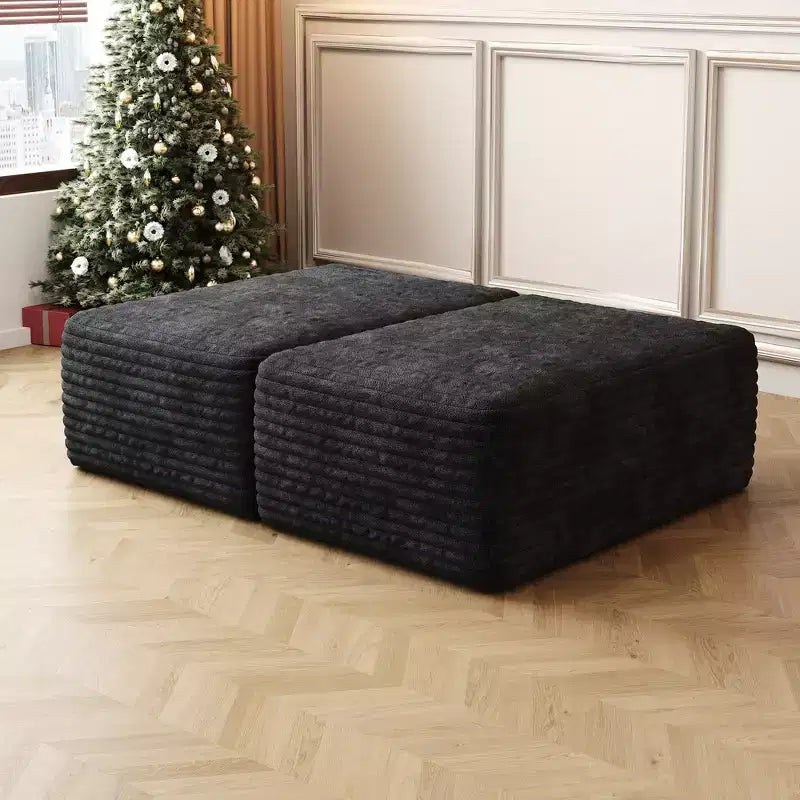 MAYEERTY Sofa Ottoman No Assembly Black Plush Corduroy
