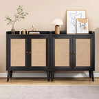 Sideboard Buffet Cabinet,Liquor Bar Cabinet with Natural Rattan Decorated Doors,Accent Kitchen Storage Cabinet for Dining Room