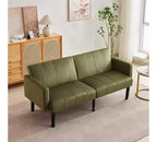 Canapé-lit futon 75,5 avec cadre en bois - Causeuse-lit en flanelle de lin, motif vertical, multifonctionnel pour salon