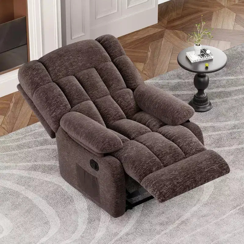 Canapé inclinable réglable (110 - 160), pouf repose-pieds + poche latérale, design ergonomique