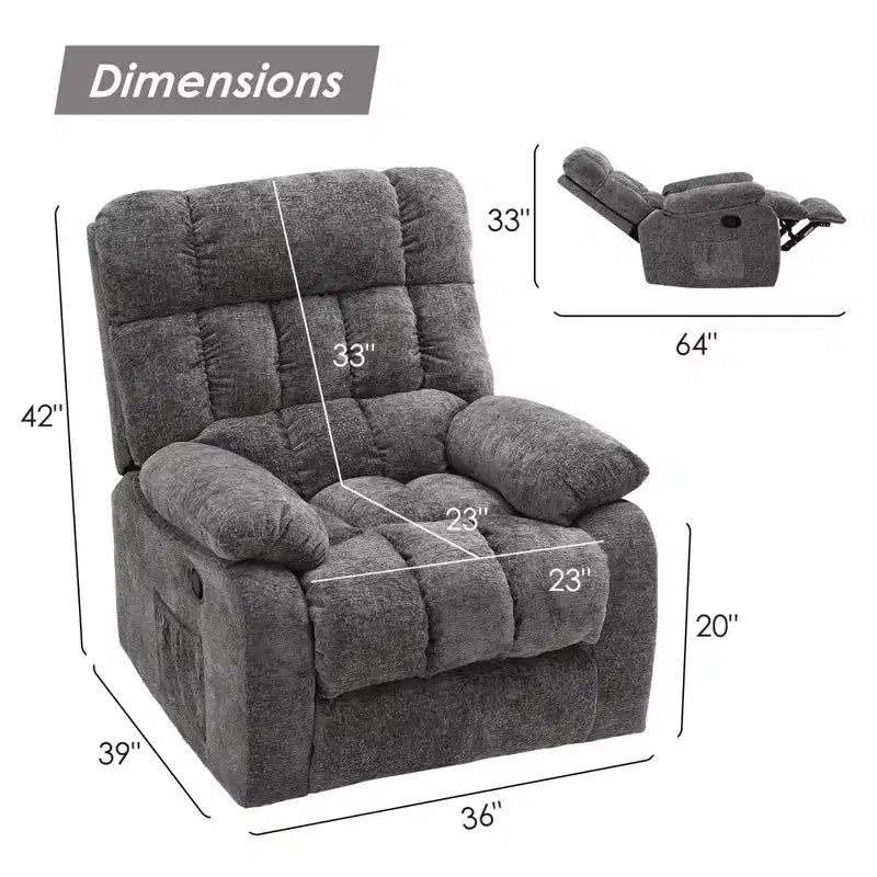 Canapé inclinable réglable (110 - 160), pouf repose-pieds + poche latérale, design ergonomique