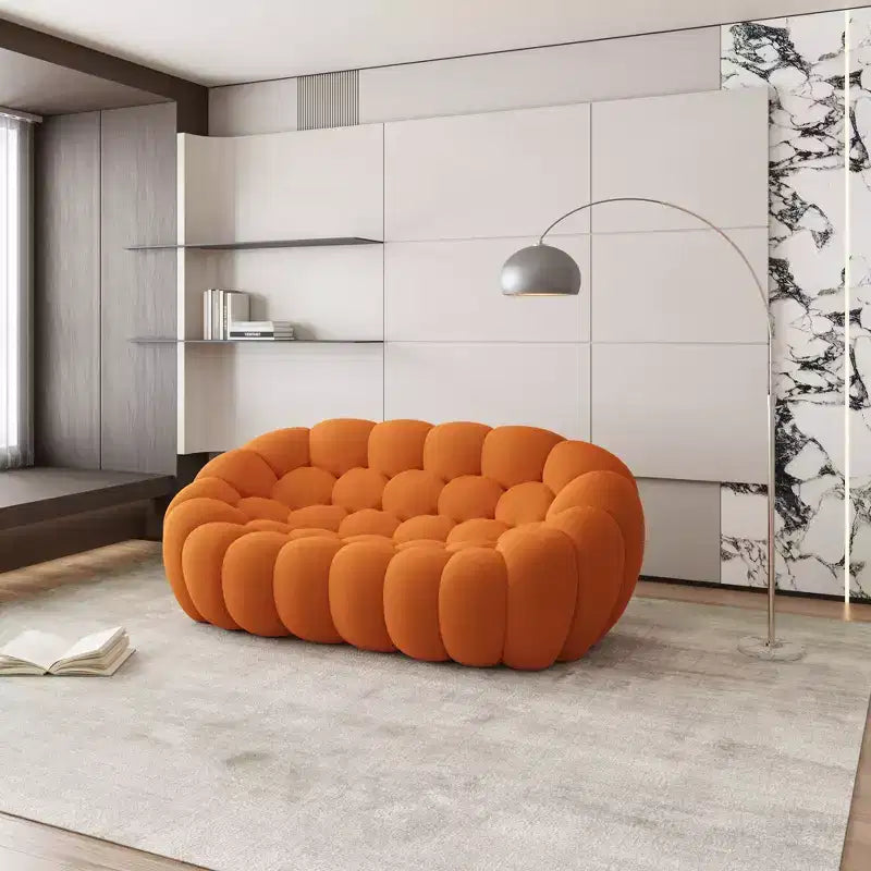 75-Inch Bubble Loveseat Sofa with Honeycomb Design, 3D Mesh Fabric for Modern Spaces, Orange