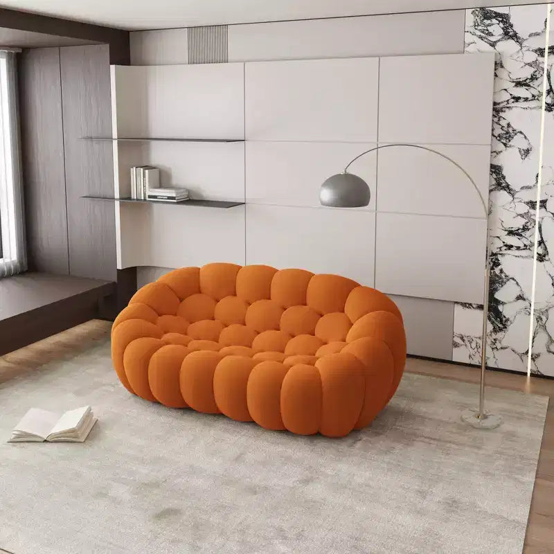 75-Inch Bubble Loveseat Sofa with Honeycomb Design, 3D Mesh Fabric for Modern Spaces, Orange
