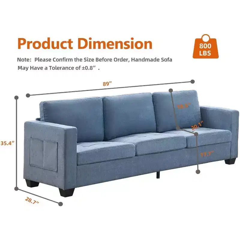 89 Inch Sofa, Oversized 3 Seat Sofa, Chenille Fabric Upholstered Sofa with Wide Armrest and Removable Cushion, for Living Room, Bedroom