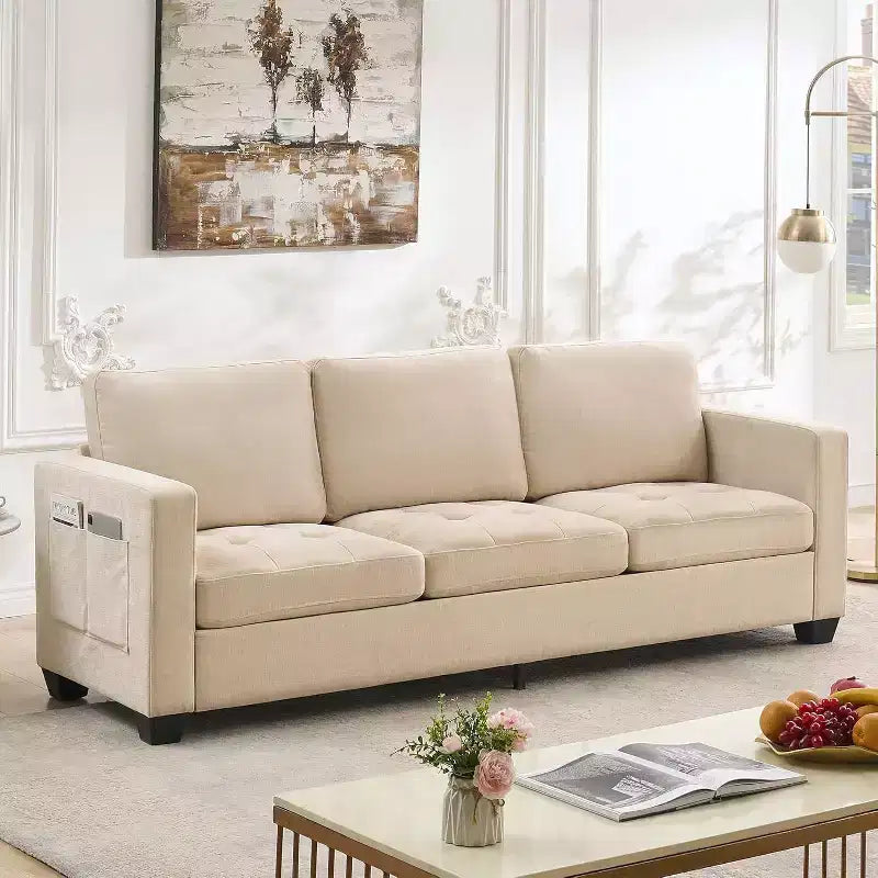 89 Inch Sofa, Oversized 3 Seat Sofa, Chenille Fabric Upholstered Sofa with Wide Armrest and Removable Cushion, for Living Room, Bedroom
