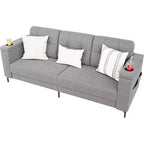 Canapé convertible moderne 83, canapé 3 places avec accoudoirs de rangement et poches latérales, canapé moderne en tissu Teddy, pour salon et chambre à coucher