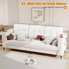 Canapé convertible moderne 83, canapé 3 places avec accoudoirs de rangement et poches latérales, canapé moderne en tissu Teddy, pour salon et chambre à coucher