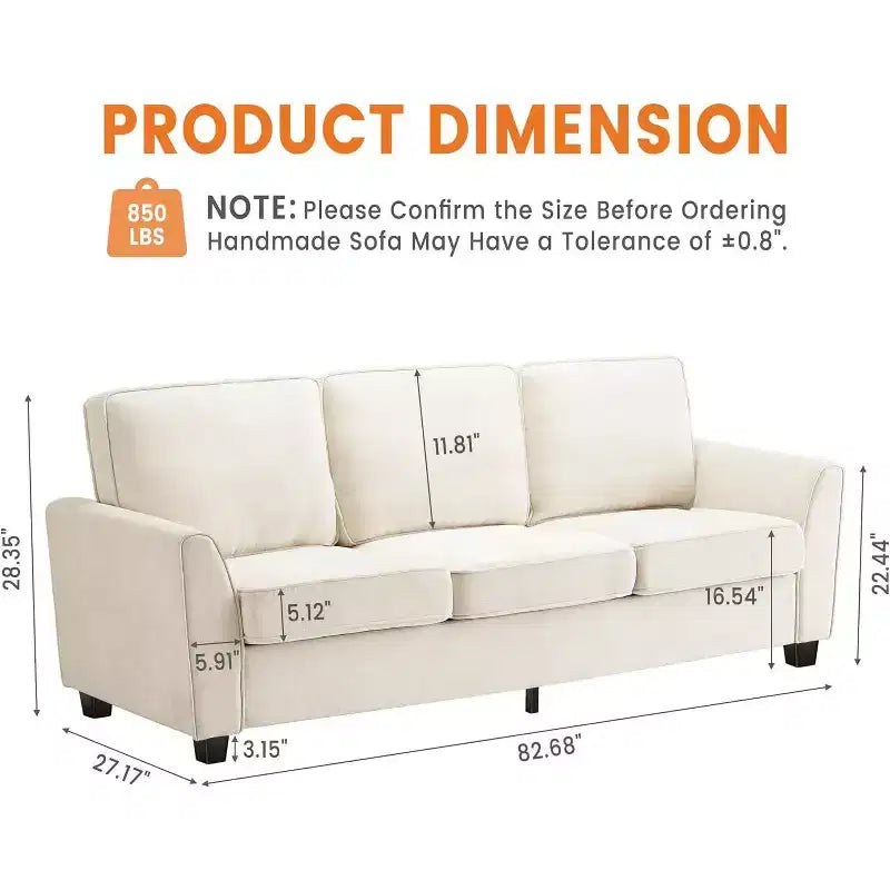 Canapé surdimensionné en chenille 83 pour salon, canapé nuage trois places, canapé rembourré de style moderne du milieu du siècle, pour salon, chambre à coucher