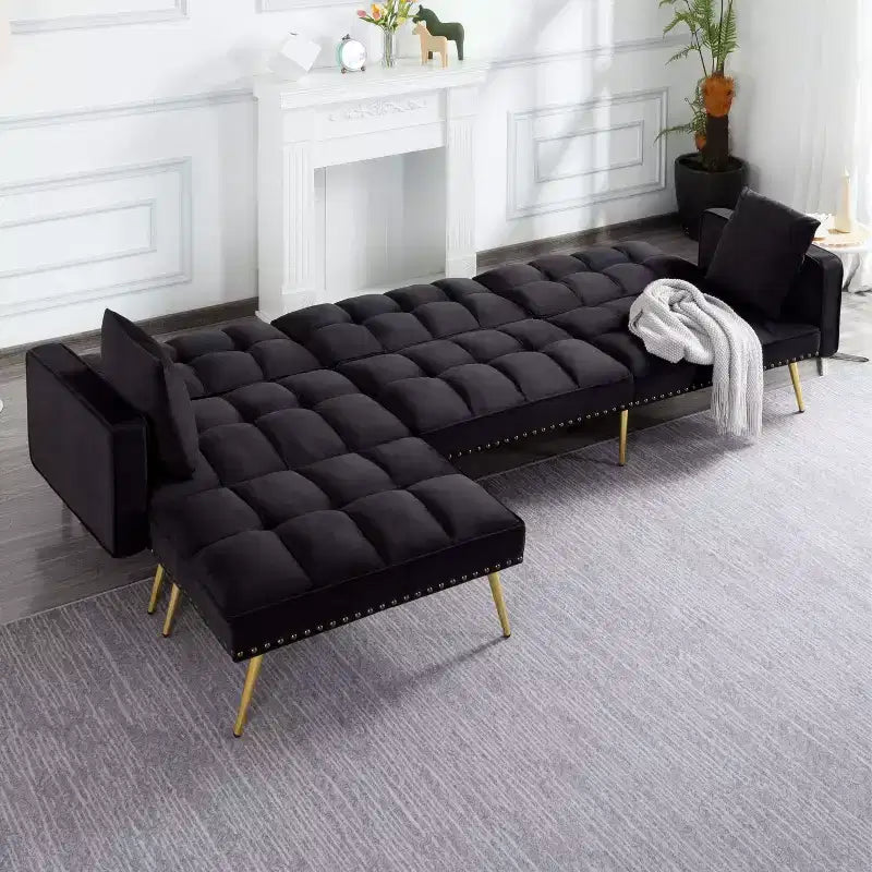 MAYEERTY 107 Inch Sofa Bed Convertible Sturdy Faux Wood Frame, 5 Recline Positions, Modern Style with Gold Legs