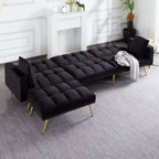 MAYEERTY 107 Inch Sofa Bed Convertible Sturdy Faux Wood Frame, 5 Recline Positions, Modern Style with Gold Legs