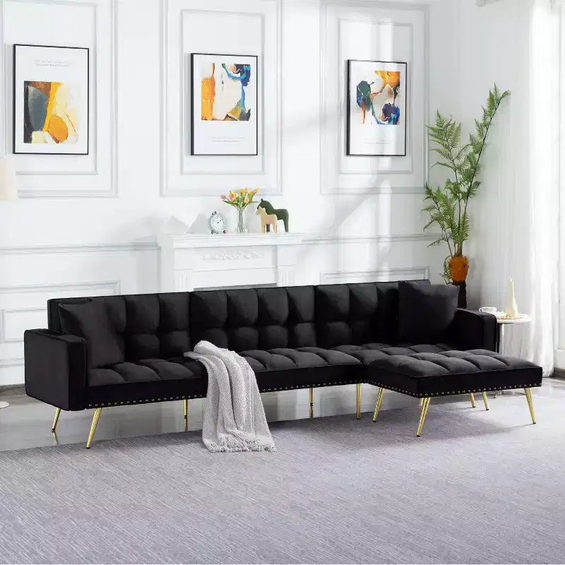 MAYEERTY 107 Inch Sofa Bed Convertible Sturdy Faux Wood Frame, 5 Recline Positions, Modern Style with Gold Legs