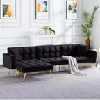 MAYEERTY 107 Inch Sofa Bed Convertible Sturdy Faux Wood Frame, 5 Recline Positions, Modern Style with Gold Legs