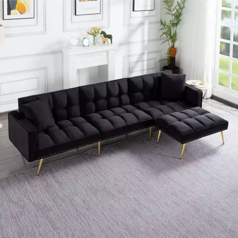 MAYEERTY 107 Inch Sofa Bed Convertible Sturdy Faux Wood Frame, 5 Recline Positions, Modern Style with Gold Legs