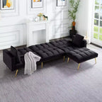 MAYEERTY 107 Inch Sofa Bed Convertible Sturdy Faux Wood Frame, 5 Recline Positions, Modern Style with Gold Legs