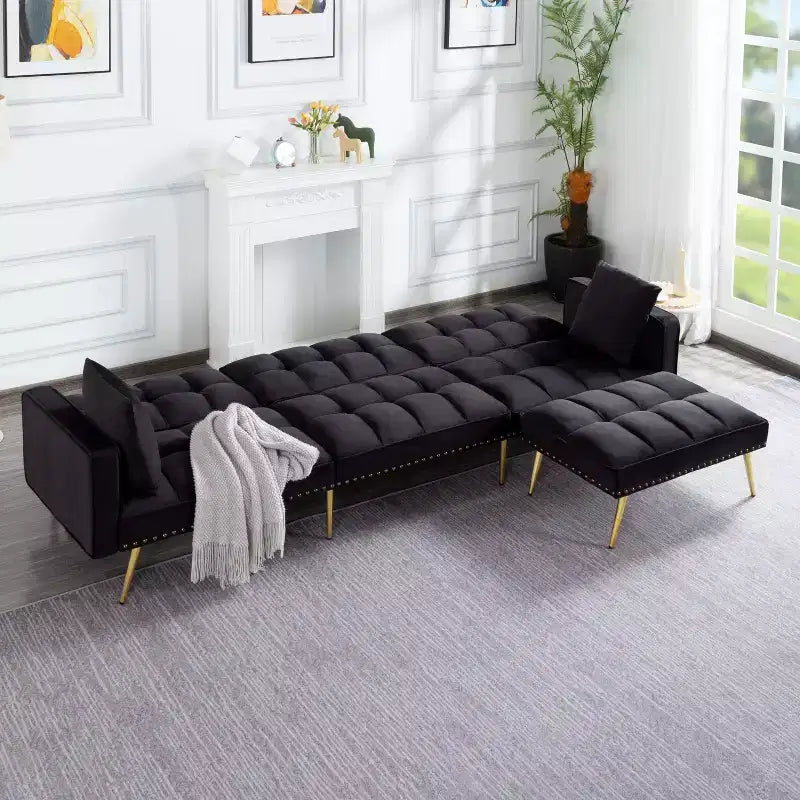 MAYEERTY 107 Inch Sofa Bed Convertible Sturdy Faux Wood Frame, 5 Recline Positions, Modern Style with Gold Legs