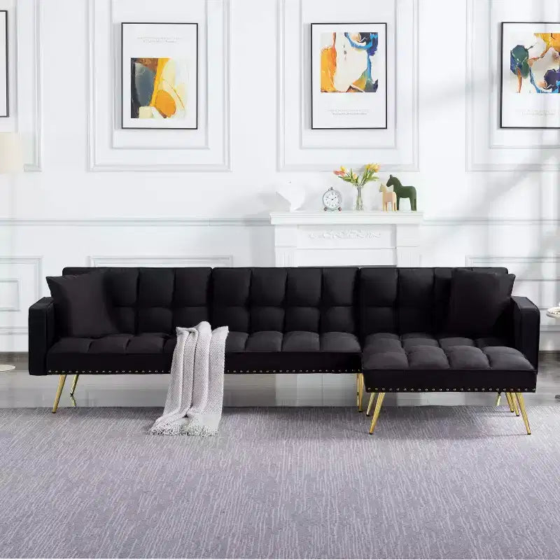 MAYEERTY 107 Inch Sofa Bed Convertible Sturdy Faux Wood Frame, 5 Recline Positions, Modern Style with Gold Legs