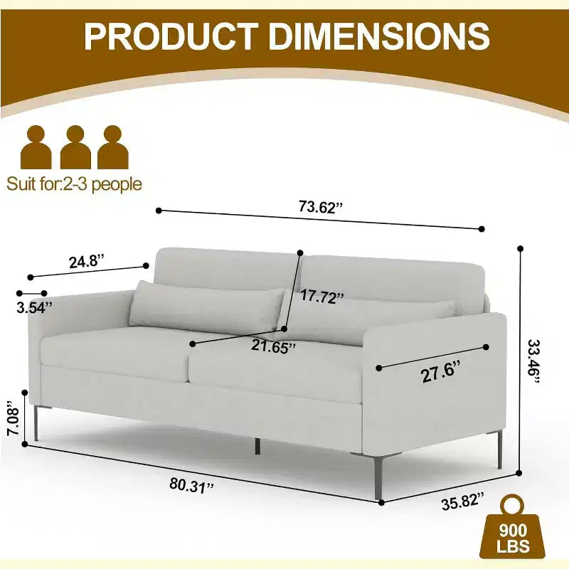 80 Linen Sofa, 3 Seater Sofa, Modern Couch and Sofa, Comfy Armrests and Seats and Backrests